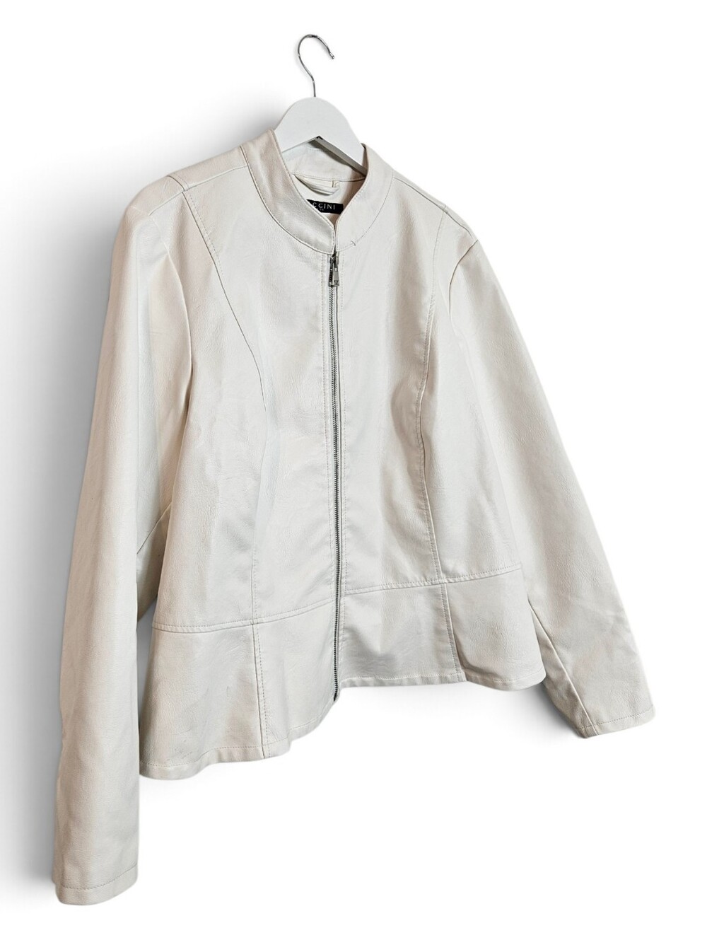 Baccini Faux Leather Zip Front Jacket Womens 2X Plus Size Collarless White